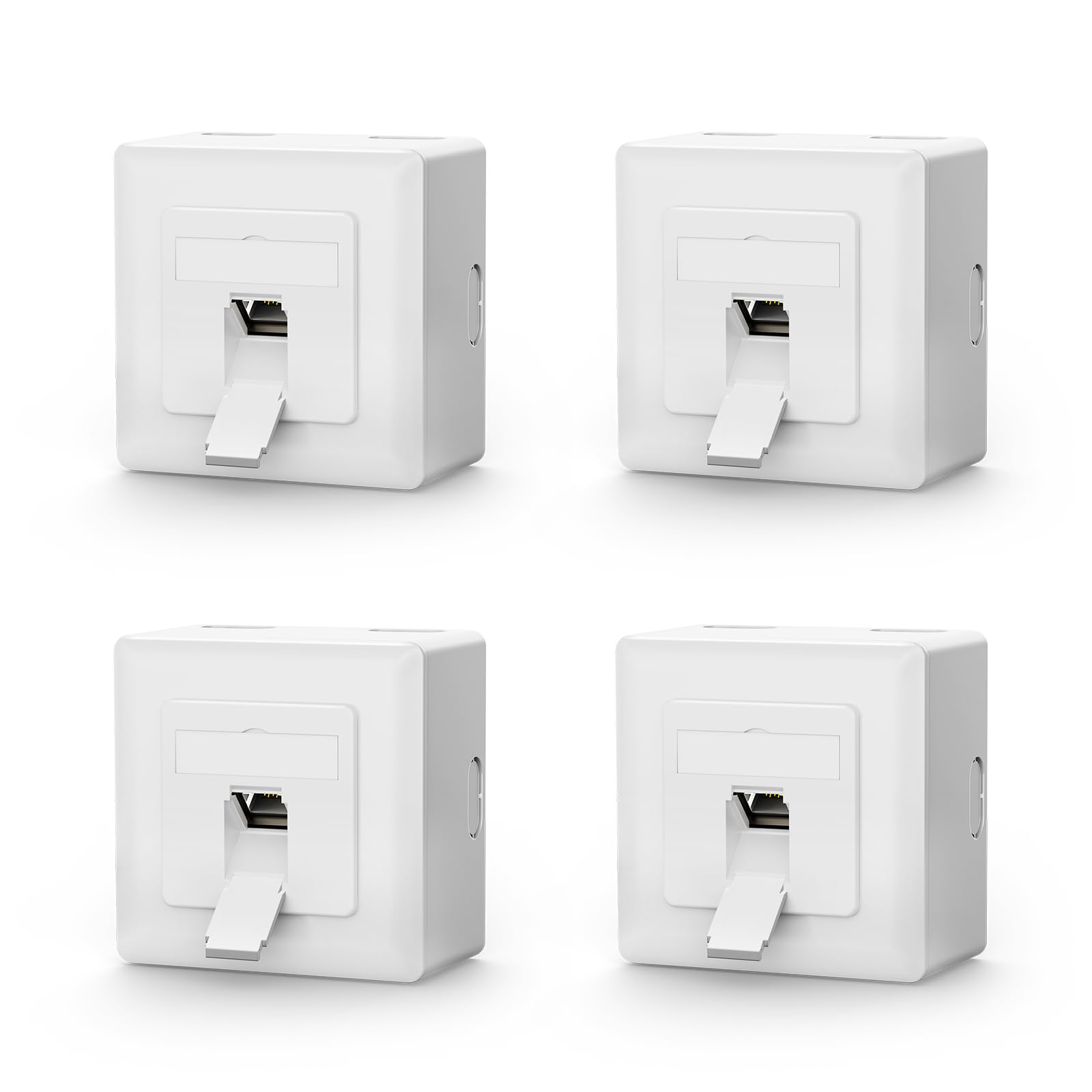 VCELINK 4 enchufes de red universales CAT6A, 10 Gigabit, 2 x RJ45 Port LAN, para montaje en superficie o empotrado, apantallado, RJ45, 500 MHz, POE, CAT6, CAT5, EIA/TIA T568A&B, color blanco