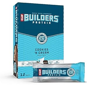 CLIF Builders – Cookies ‘n Cream Flavor – Protein Bars – Gluten-Free – Non-GMO – Low Glycemic – 20g Protein – 2.4 oz. (12 Count)