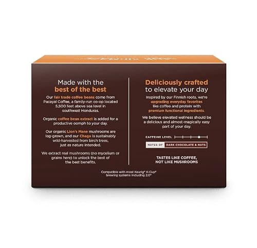 Four Sigmatic High Caffeine Mushroom Coffee K-Cups | Organic And Fair Trade Dark Roast Coffee With Lion's Mane & Chaga | Focus & Immune Support | Vegan & Keto | Sustainable Pods | 12 Count #TOP2