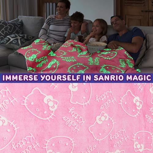 Image of Hello Kitty Sanrio Glow in The Dark Throw Blanket 51x59 inch for Girls Teens Women, Soft Fleece Throw Blanket for Sofa Bed, Kawaii Gifts for Kids (Pink Hello Kitty)