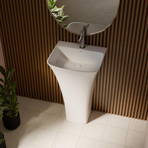 Image of Ruhe Belvoir Pedestal Wash Basin - White | 16x15x32 Inches | Ceramic, Glossy Sink | Floor-Mount | Modern Bathroom Look & Durable Quality