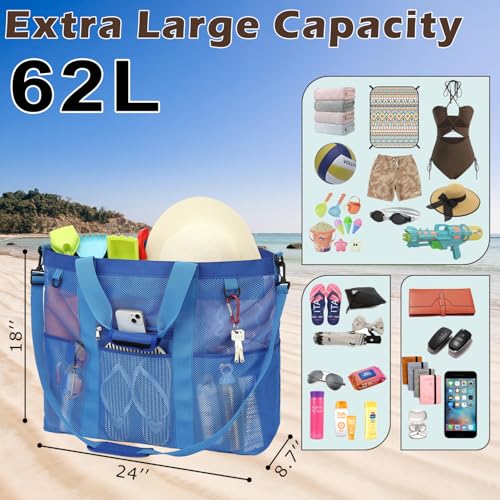 Image of Fammart Mesh Beach Bag for Women, Large Beach Toy Pool Bag with Zipper Pocket, SandProof Cruise Essentials 2026 Family Travel