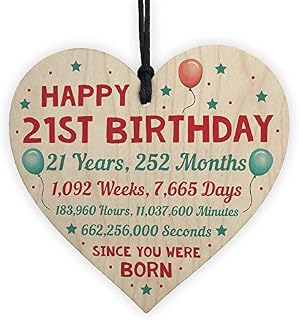 RED OCEAN Funny 21st Birthday Card Wooden Hanging Heart Twenty One Gift For Daughter Son