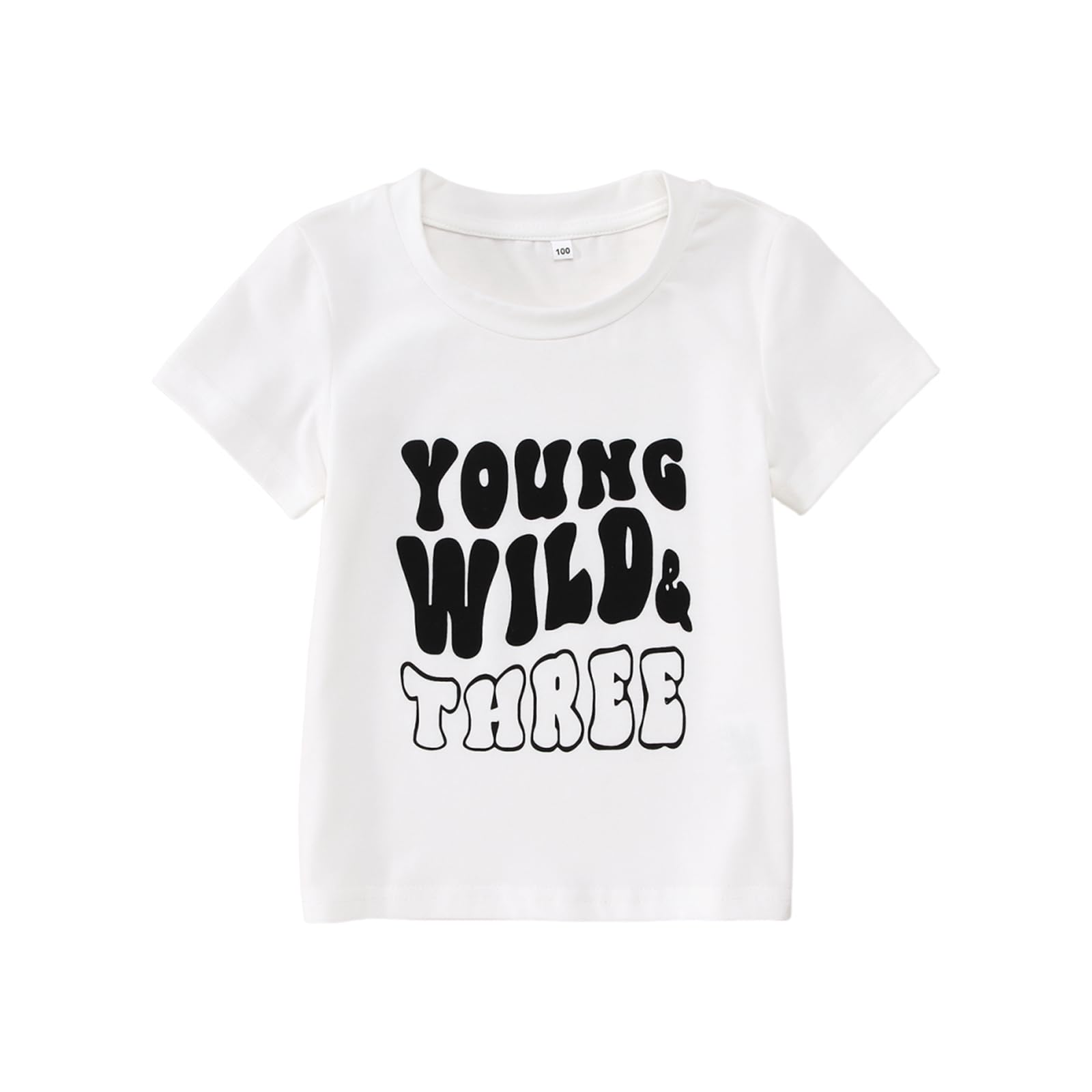 Young Wild and Three Shirt 3 Year Old Birthday Outfit Girl Third Party Tshirt 3rd Birthday Gift Short Sleeve Shirt White-Black