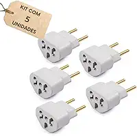 Kit 5 Adaptador Tomada Universal 10A/20A - Benjamin para Tomada Padrão Novo e Antigo - Para Eletrodomésticos, Computadores, Carregadores, Secadores, Airfryer - Bivolt (110V/220V)