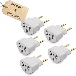 Kit 5 Adaptador Tomada Universal 10A/20A - Benjamin para Tomada Padrão Novo e Antigo - Para Eletrodomésticos, Computadores, Carregadores, Secadores, Airfryer - Bivolt (110V/220V)