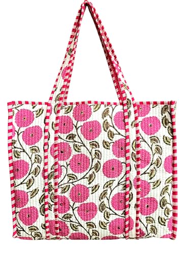 Bolsa Tote acolchada de algodón 100% con flores multicolor miniatura 5