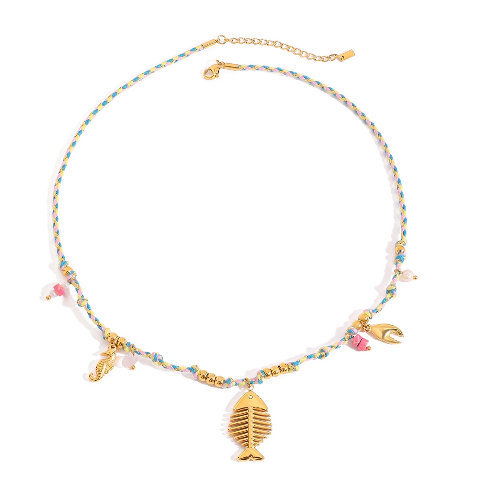 CUFELMU Boho Fish Necklace for Women - Blue Natural Stone Fish Pendant Necklace, Bohemian Beach Jewelry Colourful Jewelry for Summer Vacation