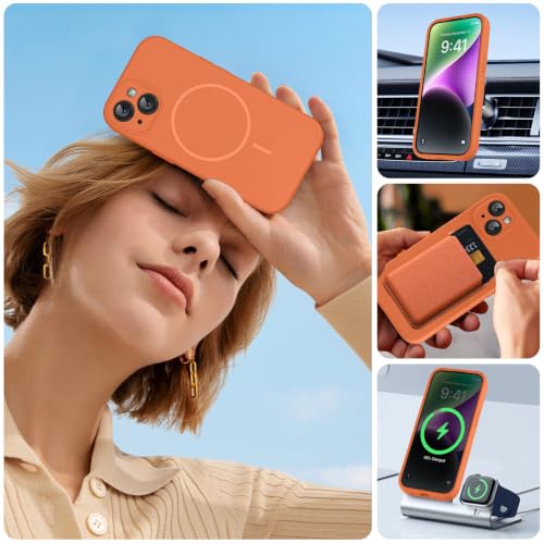 Image of Miracase Magnetic for iPhone 14 Case, [Soft Anti-Scratch Microfiber Lining], Compatible with MagSafe, Liquid Silicone Case Shockproof Drop Protection Phone Case for 14, Orange