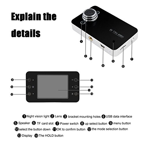 Image of Exxelo K6000 HD 1080P Vehicle Blackbox DVR Camcorder Car Camera with 2.4 inch TFT LCD Screen for Car