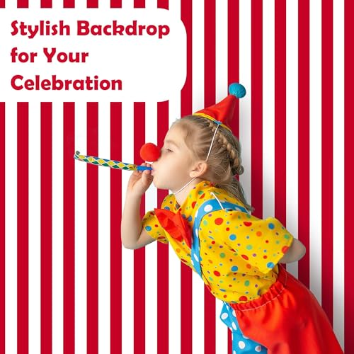 Image of Kochorie 100 Ft x 54 Inch Red & White Striped Tablecloth Roll with Cutter Box Disposable Carnival Circus Tablecloth Cut to Size Table Cover Backdrop for Carnival Party Table Stage Supplies