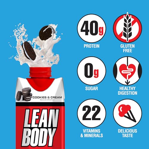 Image of Labrada Lean Body Ready-to-Drink Cookies and Cream Protein Shake, 40g Protein, Whey Blend , 0 Sugar, Gluten No, 22 Vitamins & Minerals, (Recyclable Carton & Lid - Pack of 12) LABRADA , 17 Fl Oz (Pack of 12)