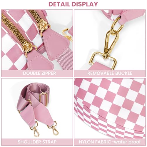 Image of hibear Checkered Crossbody Bag Spacious Bum Bags for Women Nylon Crossbody Fanny Packs Checkered Purse Belt Wallet