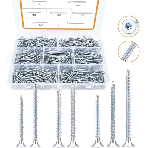 VIGRUE 480 Stück Spanplattenschrauben mit Senkkopf und Torx-Antrieb M4 M4.5 M5, Holzbauschraube/Universalschrauben/Torx Schrauben aus Kohlenstoffstahl, Vollgewinde, Holzschraube mit Aufbewahrungsbox