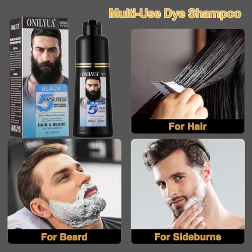 Men's Black Beard Dye for Gray Hair,Beard Color & Hair Dye Shampoo 3 in 1 for Men,Mustache & Beard Dye Black Works in Minutes,Long Lasting Beard Coloring,Herbal Black Hair Shampoo 6.76 Fl Oz - Image 5