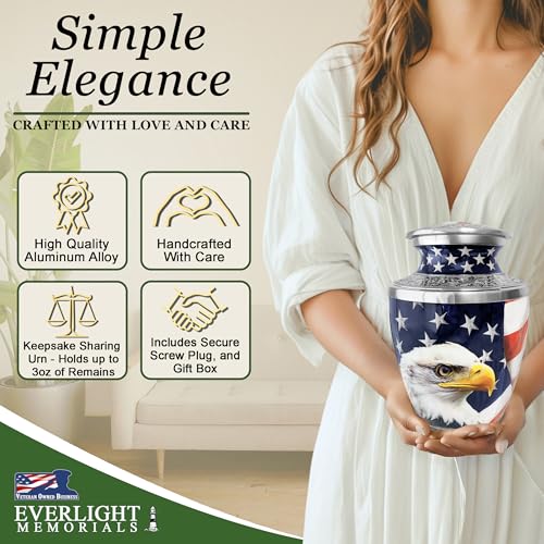 American Eagle Urn for Ashes Adult Male – Large Patriotic Cremation Urns for Human Ashes Adult Man & Women – Memorial Funeral Urn for Home Display, or Burial