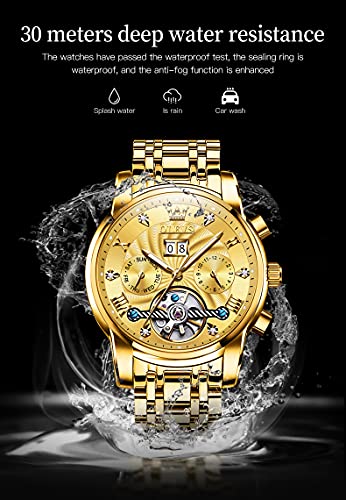 Image of OLEVS Men Automatic Watch Skeleton 5 Hands Mechanical Classic Luxury Multi Calendar Stainless Steel Waterproof Wrist Watch for Men