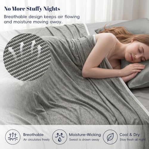 Image of PHF Cooling Blanket King Size 108 inchx90 inch, Double-Sided Cooling for Hot Sleepers (Q-Max 0.46+), Lightweight Breathable Summer Blanket for Night Sweats with Rayon Derived from Bamboo, Charcoal Grey