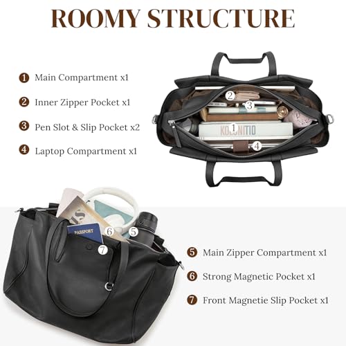 S-ZONE Leather Tote Bag for Women Large Shoulder Bags Crossbody Handbag Work Purse Travel Trip4