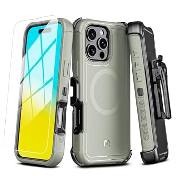 M MYBAT PRO Capa Maverick Series para iPhone 16 Pro Max com clipe de cinto, compatível com Magsafe com protetor de tela, antiqueda, à prova de choque, suporte giratório de 360°, proteção resistente de