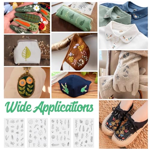 Image of Magibeads 80 Patterns Leaf Plant Flower Water-Soluble Embroidery Patterns Stick and Stitch Spring Summer Floral Tear Away Embroidery Paper Wash Away for Hand Sewing Beginners Starts Adult