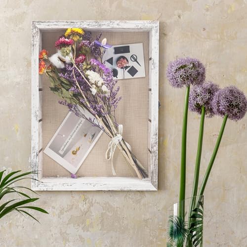 Image of Shadow Box Frame with Removable Shelves, White 11x14 Deep Memory Box Display Case for Keepsake Collectibles, Coins Military Medals Pins Wedding Flowers