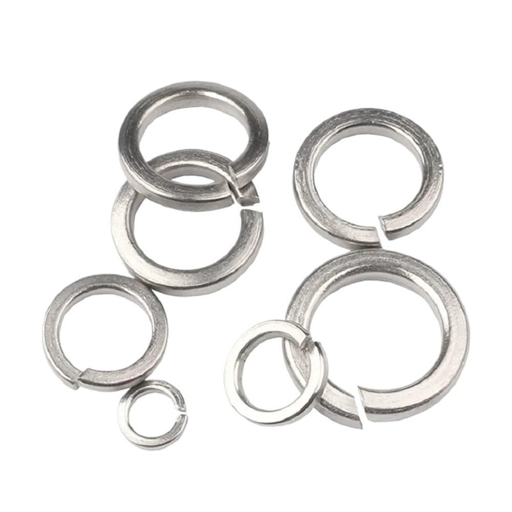 PULaif Spring Lock Washers, Spring Lock Washer Split Elastic Gasket Ring Stainless Steel Silver M1.6-M30 2-200 pcs(M6-(50pcs))