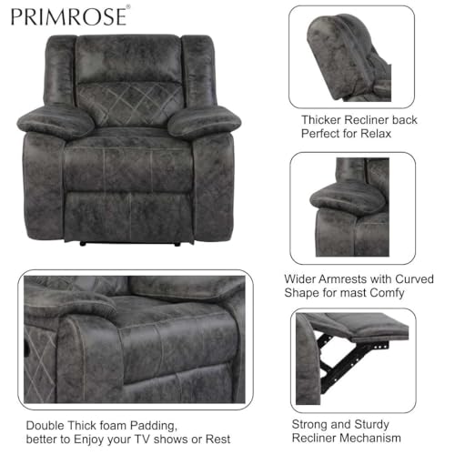 Image of Primrose Christie Single Seater Manual 1R Recliner Sofa | Recliner for Living Room Bedroom & Home Office (Grey)