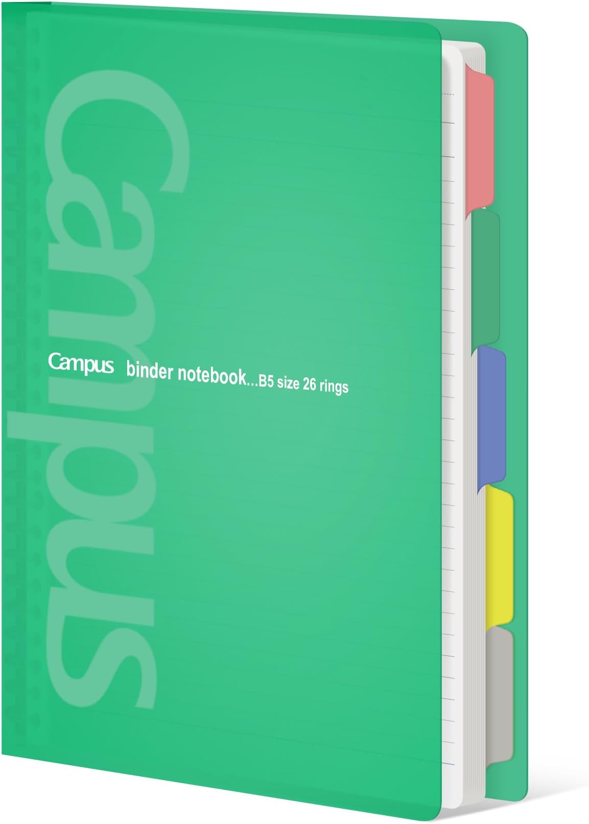 KOKUYO 5 Subject Spiral Notebook, Campus B5 Refillable Journal with 5 Tab Dividers, 100 Sheets in 5mm Ruled Loose Leaf Paper, Green, Japan Import (RU-P333NG & NO-836C)