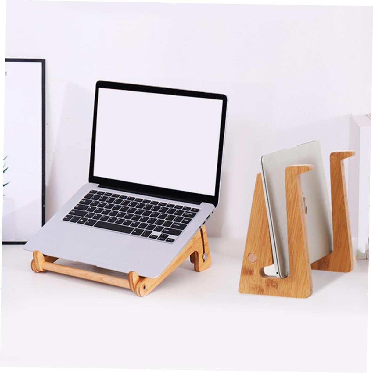 Supporto Elegante in per Regolabile Pieghevole Legno Laptop Design Altezza Semplice, Porta Computer Portatile per Scaffali