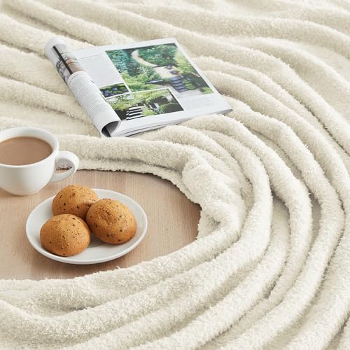 Image of CYMULA Super Soft Twin Size Beige Knit Throw Blanket - Lightweight Plush Fuzzy Fluffy Warm Cozy Blankets and Throws for Sofa Bed All Season Use, 60x80 inches