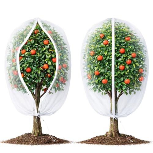 Homoda Fruit Tree Netting Cover with Zipper & Drawstring 2 Packs 6ft x 6ft Insect Bird Barrier Netting for Garden Protection Ultra Fine Mesh Garden Netting