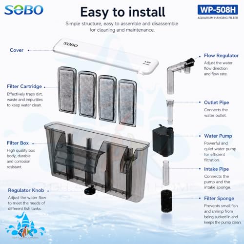 Image of FAH WP-508H Slim Hang on Filter XXL Sobo Power 6.8W Max Flow: 680L /H 2.5Ft to 3.5Ft Aquarium with Adjustable Flow 4 Chambers Silent Filter