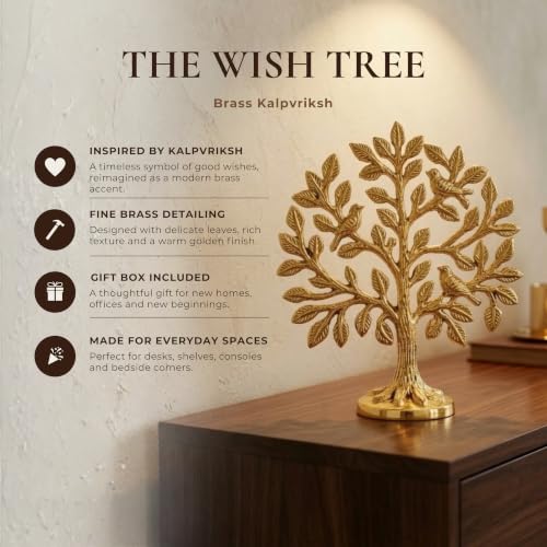 Image of BEHOMA 100% Pure Brass Kalpvriksh Tree with Birds | Kalpavriksha Tree of Life Showpiece for Table Decor (5.9 inch) | kalpvriksha Vastu & Fengshui Decor, Home & Puja Temple Ornament, Good Luck Gift