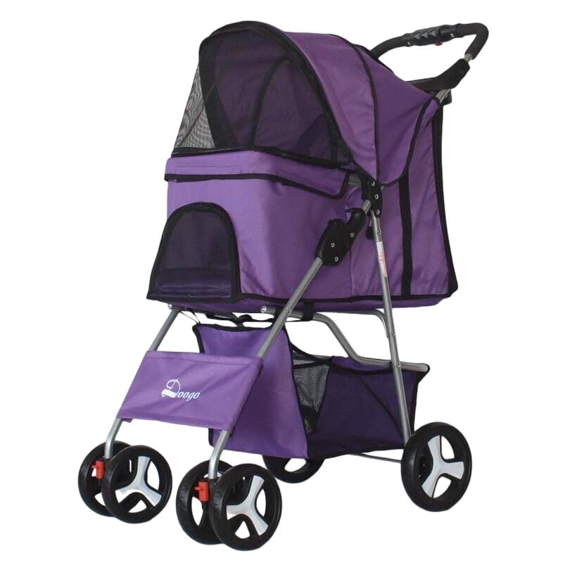 Foldable Medium Dog Cat Pet Stroller with Weather Cover Jogger Travel Buggy Carrier Pushchair 5 Colours (Purple)