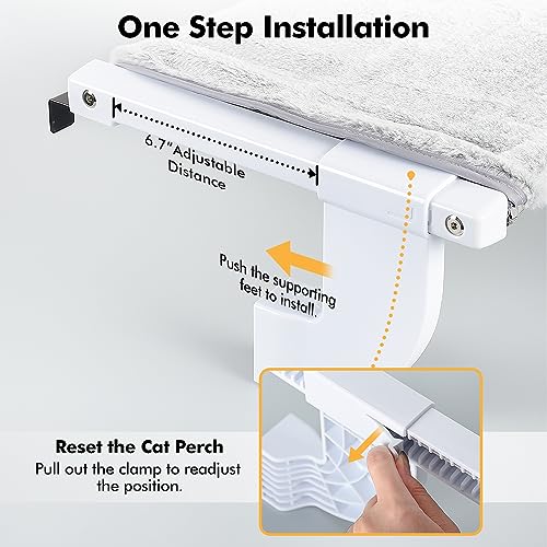 Zoratoo CWSP68 Window Sill Mount Cat Perch For Indoor Cats, One-Step Sliding Clamping Slot Adjustment Cat Hammock With Removable Two Fabrics Cover, No Suction Cups Cat Bed thumb #2