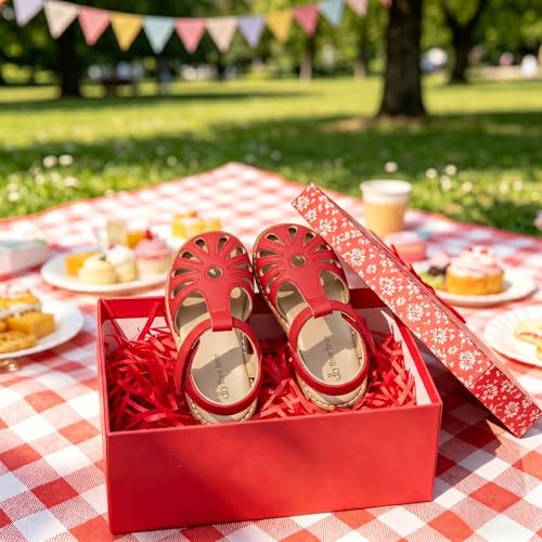 Image of THEE BRON Toddler Girls Closed-Toe Sandals Sweet Retro Cutout Summer Dress Shoes
