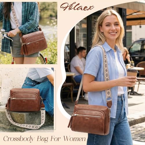 Small Leather Crossbody Bags for Women Anti theft Purses and Handbag Shoulder Hangbag with Wide Strap Tassel - Image 3