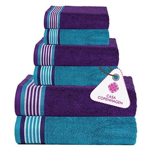 Casa Copenhagen 550gsm 2 Toallas baño Grandes 2 Toallas Mano Grandes 2 Toallas algodón Egipcio súper Suave Juego de Toallas 6 Piezas para baño Cocina y Ducha - PÚRPURA-Índigo + Verde Azulado-Verde
