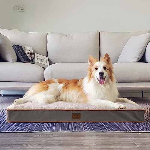 Image of Jumbo Extra Large Waterproof Dog Bed, Big Orthopedic Dog Beds with Removable Washable Cover for Extra Large Dogs, Pet Bed Mat Egg-Crate Foam, 3XL(47.5 inchX29 inchX4 inch), Light Grey