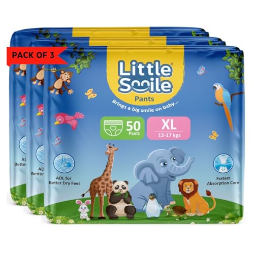 Image of Baby Diapers Pant Style | Size - XL - 50 (Pack of 3) | Odorless and Antibacterial Layer with Urine Indicator (150 Pieces)
