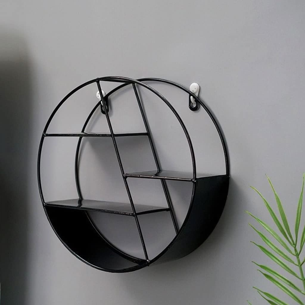 JSEIAJB Designed Round Metal Wall Mounted Hanging Floating Shelf Display Organizer Holder for Home Decor
