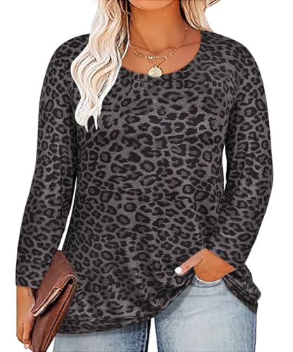 Image of CARCOS Plus Size Tops for Women Color Block Flower /Striped /Camo Crew Neck Long Sleeve Tee Shirt