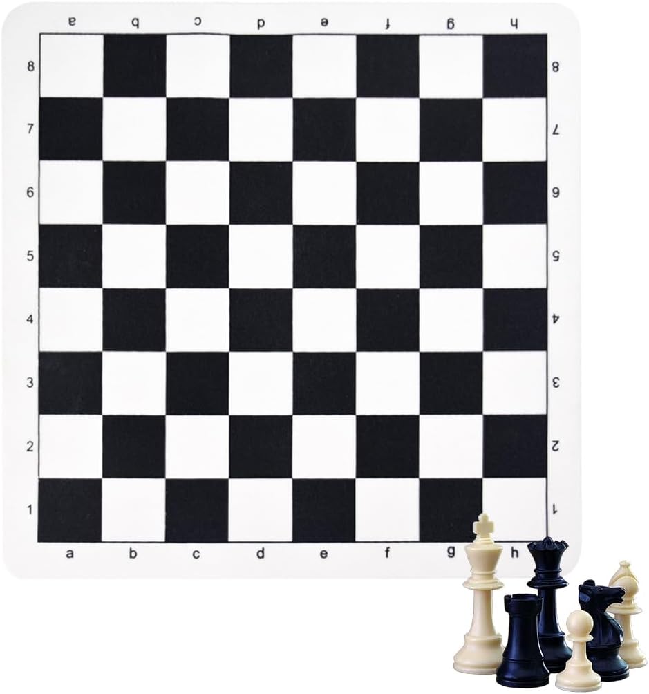 1 PCS FLAT CHESSBOARD, PORTABLE, INTERNATIONAL, EXPANDABLE CHESSBOARD, ARTIFICIAL LEATHER GAME BOARD, CHILDREN, TRAVELLING, BLACK AND WHITE, 43 * 43