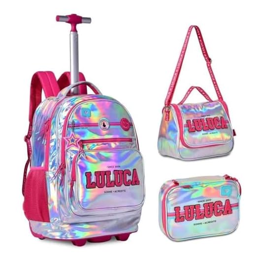 Kit Mochila de Rodinhas Luluca Holográfica Com Lancheira E Estojo
