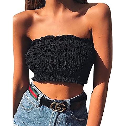 Womens Ladies Plain Boob Tube Strapless Bandeau Stretch Soft Elastic Vest Bra Crop Top Black M Cover