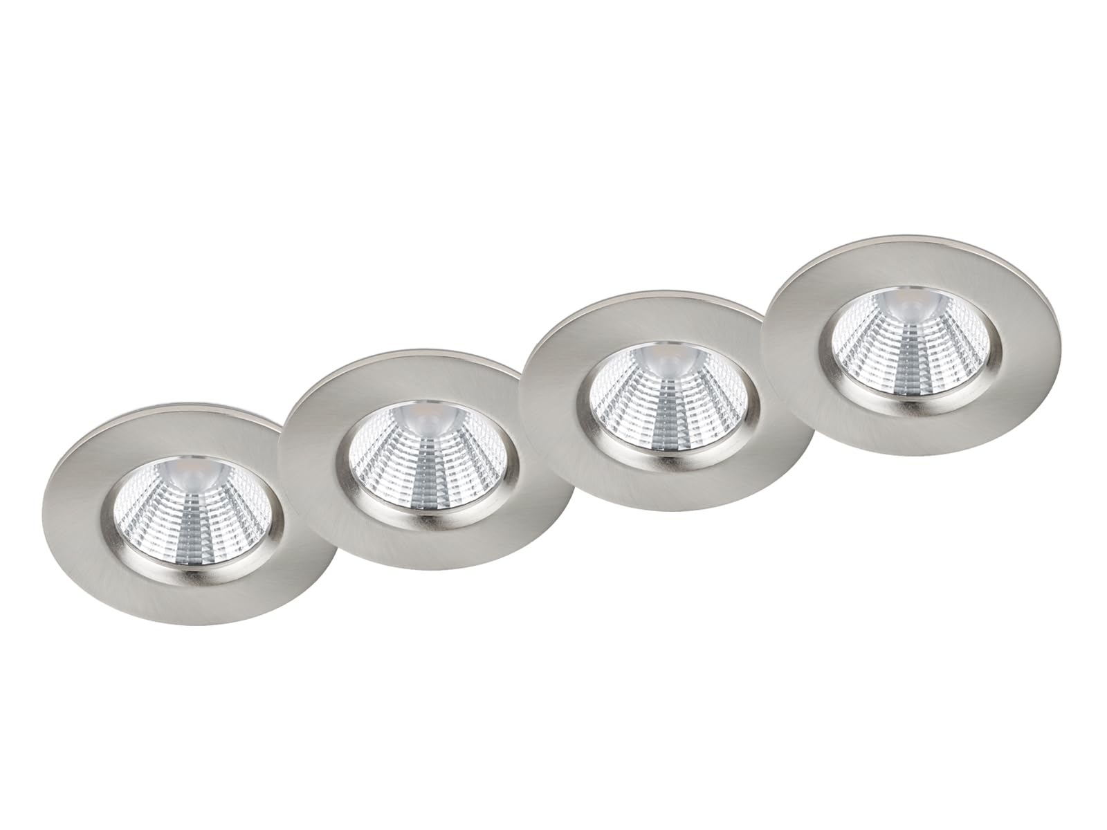 Okrągłe reflektory LED do zabudowy, zestaw 4 sztuk, bezstopniowo ściemniane (za pomocą instalacji domowej), nikiel matowy 5,5 W, elastyczne nowoczesne oświetlenie sufitowe, lampy trio