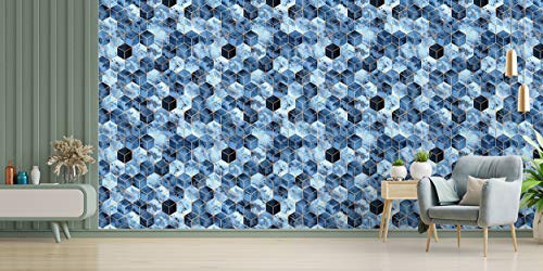 Image of DWELLSINDIA Geometric in Abstract Blue Background Self Adhesive Wallpaper Waterproof, Scratch Resistant, Laminated 41cm x 244cm