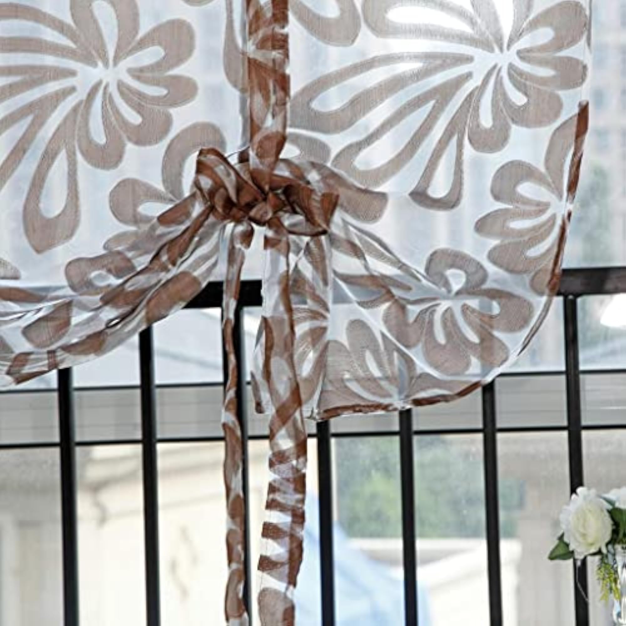 Jacquard Polyester Roman Window Curtain, Coffee