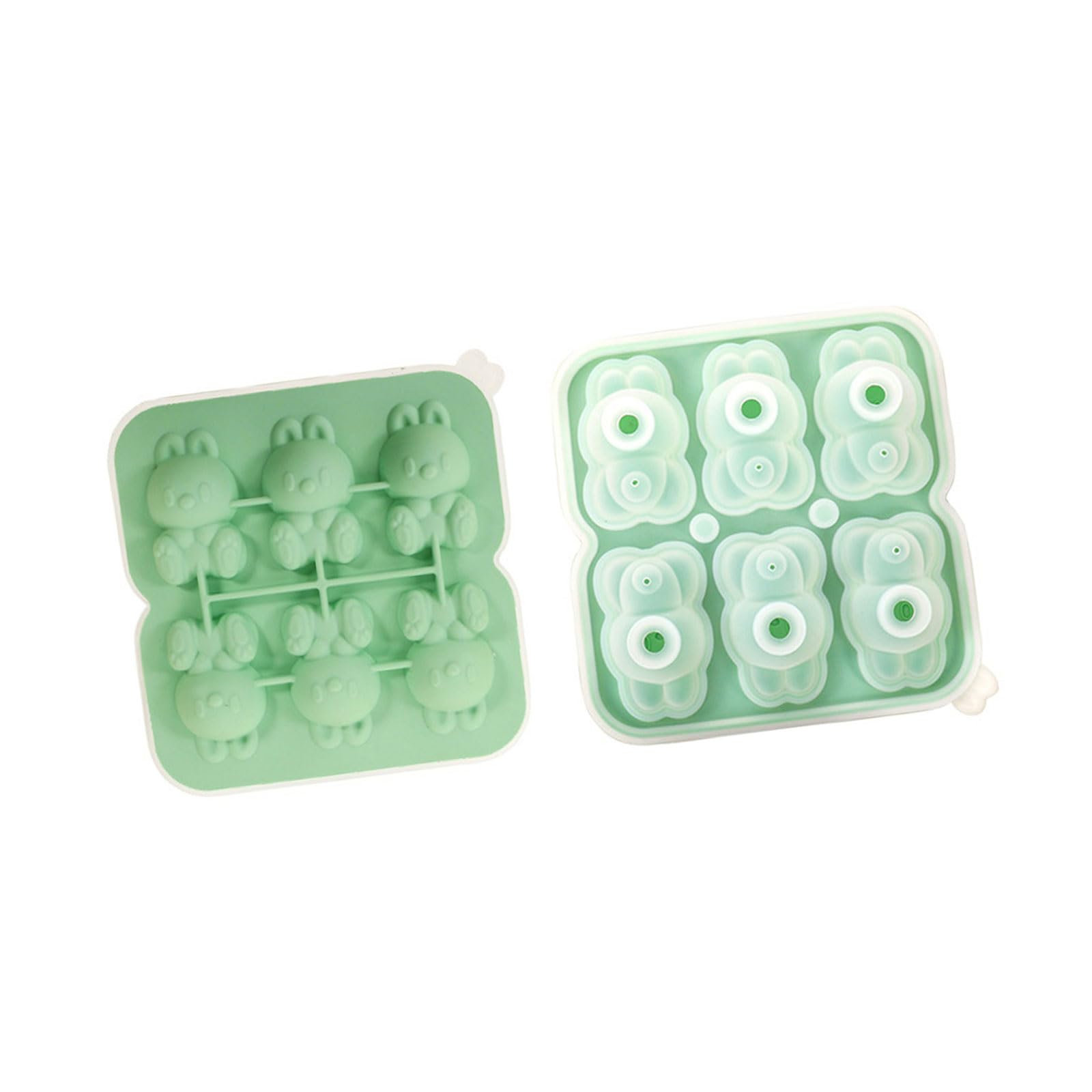 Buxuaaaa Green Food Grade Silicone Ice Tray Lovely Rabbits Shape Ice Mold Maker Making Tool For Soup Freezers Wine Juices Mold For Whiskeys Cocktails Maker Small Trays For Freezers